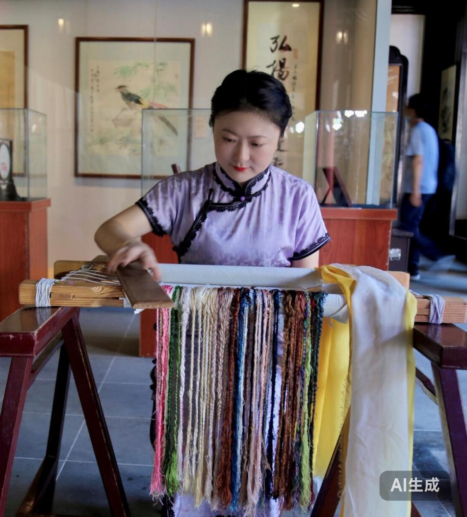 Master Wang Hui splitting silk thread in her Suzhou studio