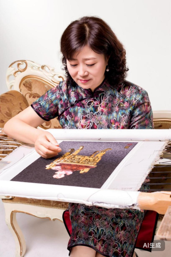 Master Lu Caifeng practicing Su embroidery